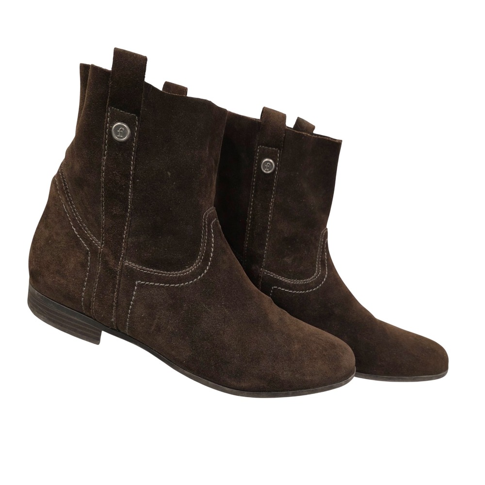 Frye and Co Womens Brown Suede Ankle Boots 11 Western Pull On Round Toe Flat